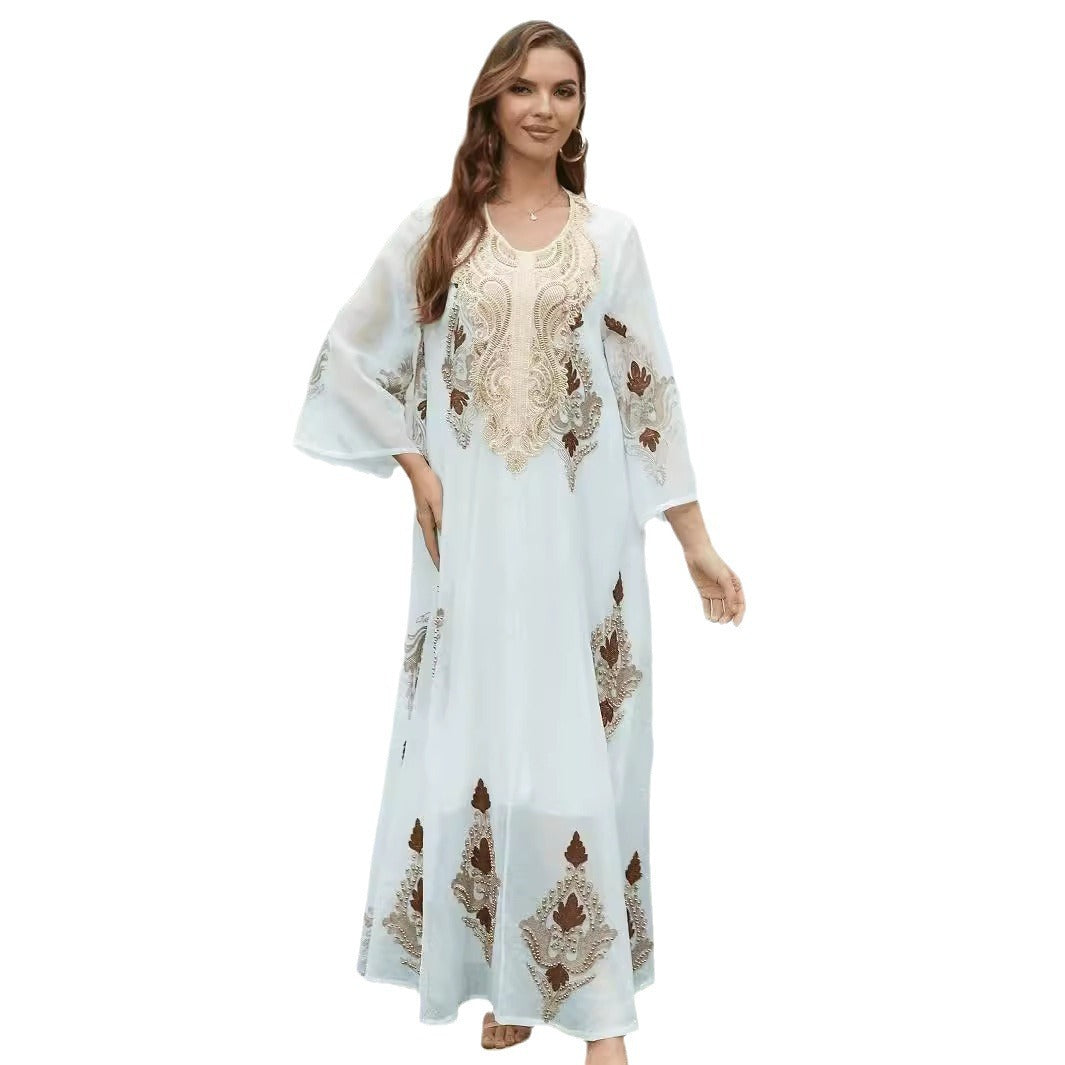Muslim Embroidery Mesh Dress