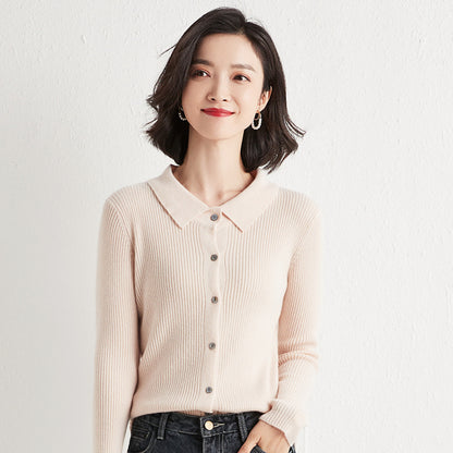 Polo Collar Slim Fit Slimming Long Sleeves Top Breasted Cardigan