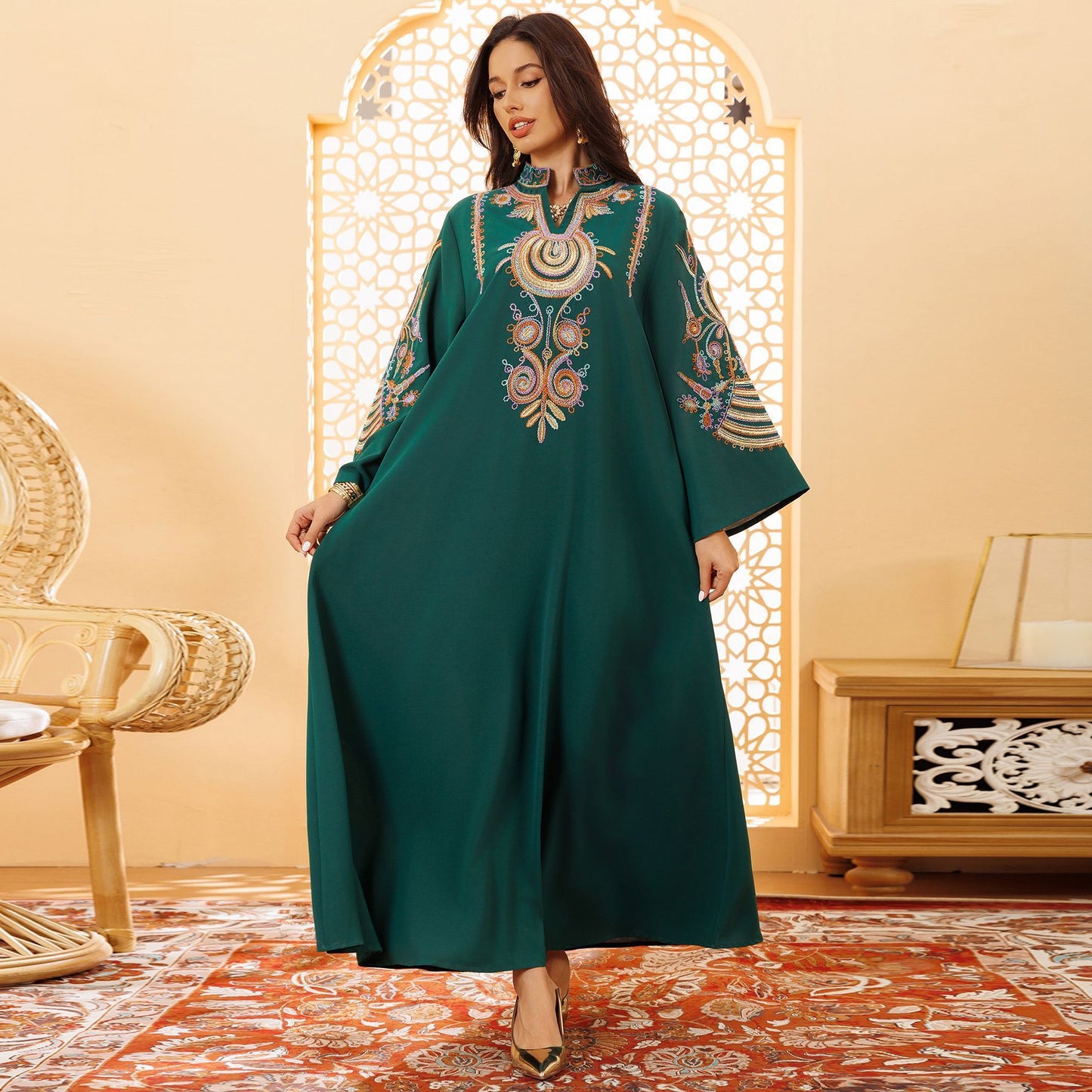 Women's Embroidered Rope Embroidered Muslim Pullover Dress