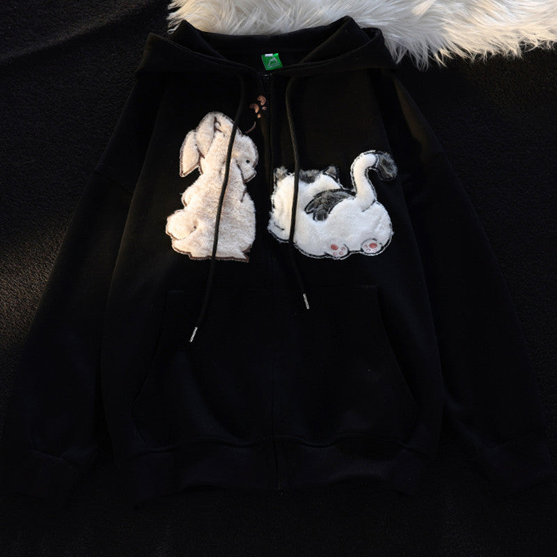 Thickened Cartoon Sweater Women's Autumn And Winter Hooded Cardigan Coat