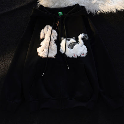 Thickened Cartoon Sweater Women's Autumn And Winter Hooded Cardigan Coat