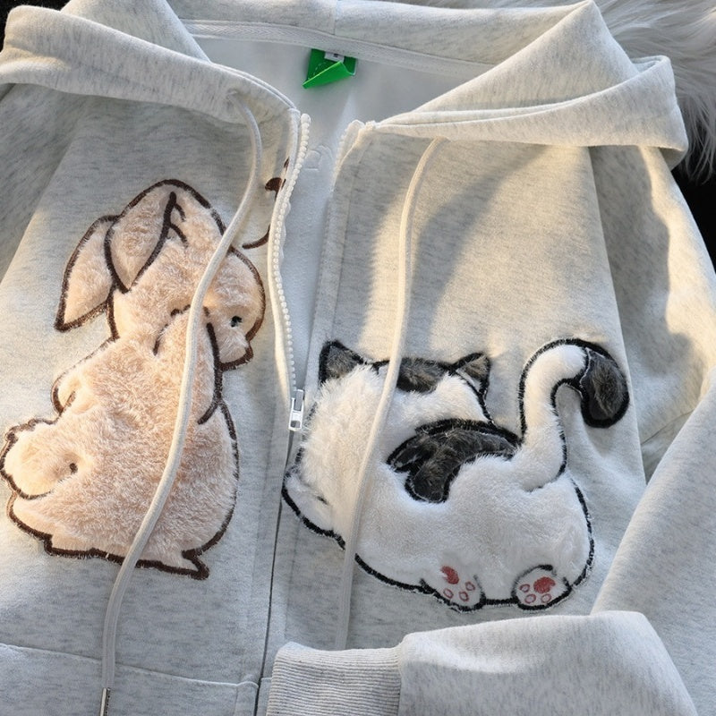 Thickened Cartoon Sweater Women's Autumn And Winter Hooded Cardigan Coat