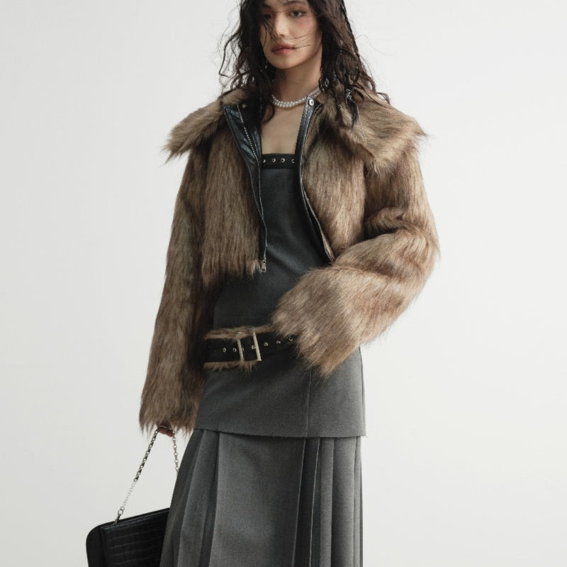 Wild Loose Feeling Fur Reverse Leather Jacket Short Coat