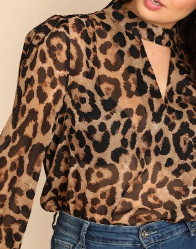 Leopard V-neck sexy long sleeves