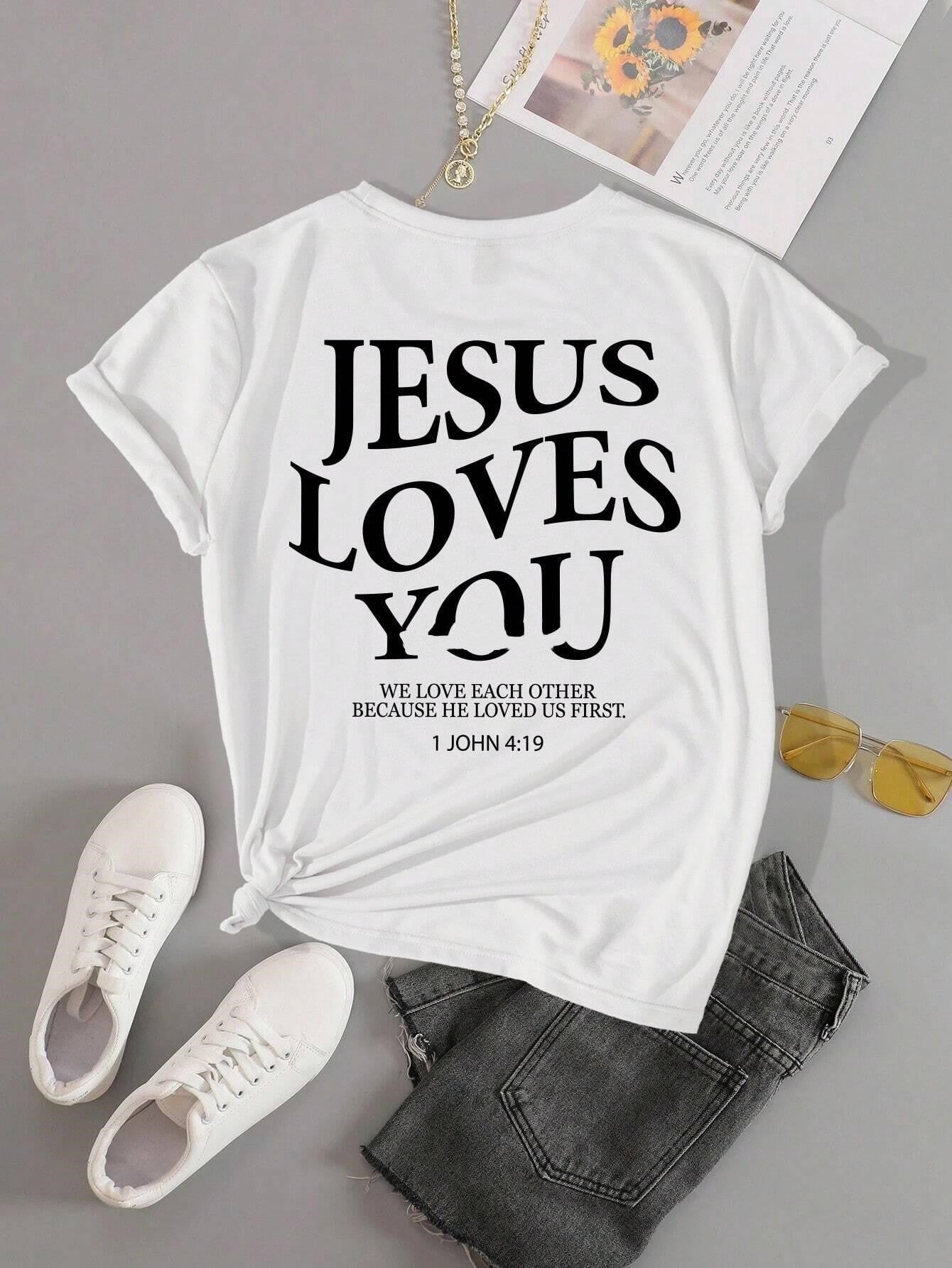 Jesus Loves You Letter Print Women T-Shirts Summer Breathabl