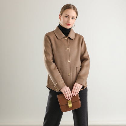 Autumn And Winter New Polo Collar Solid Color Coat For Women
