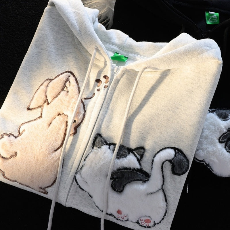 Thickened Cartoon Sweater Women's Autumn And Winter Hooded Cardigan Coat