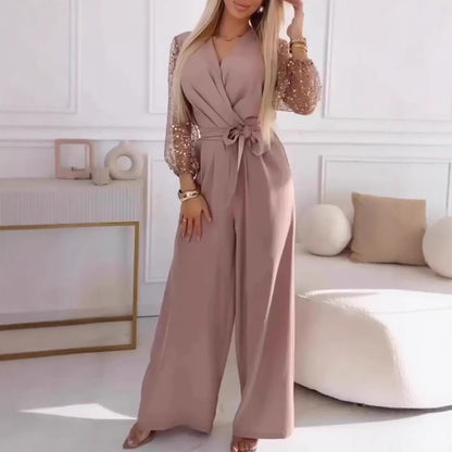 Sequined Top Wide Leg Pants Casual Suit Women