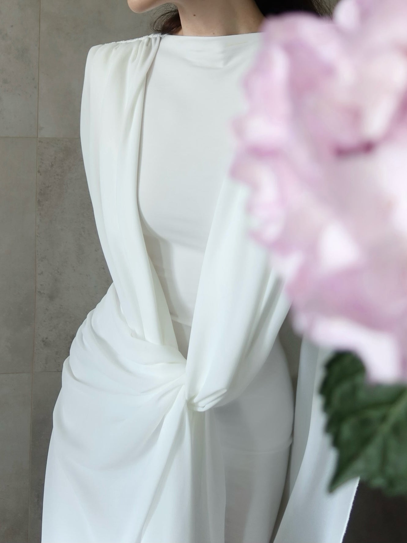 White Draped Knot-back Maxi Dress