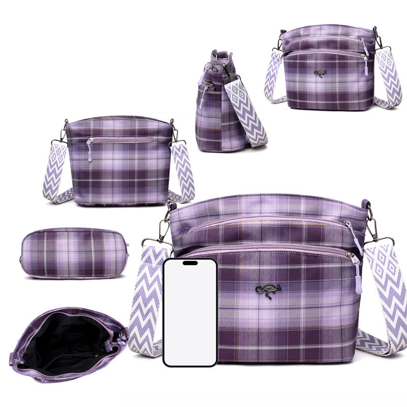Artistic Plaid Shoulder Large Capacity Students' Crossbody Bag Women