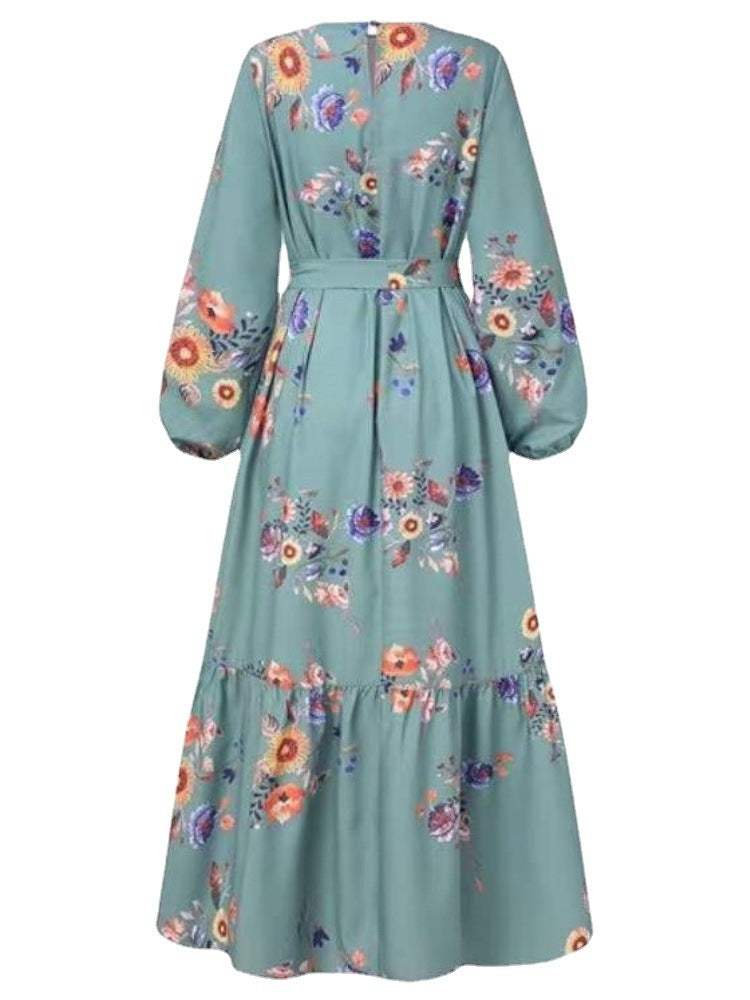 Turkish Muslim Women's Long Sleeve Printed Robe