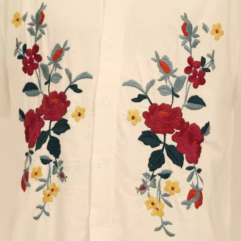 Summer Casual Loose Short Sleeves Vintage Print Lapel Men's Shirt