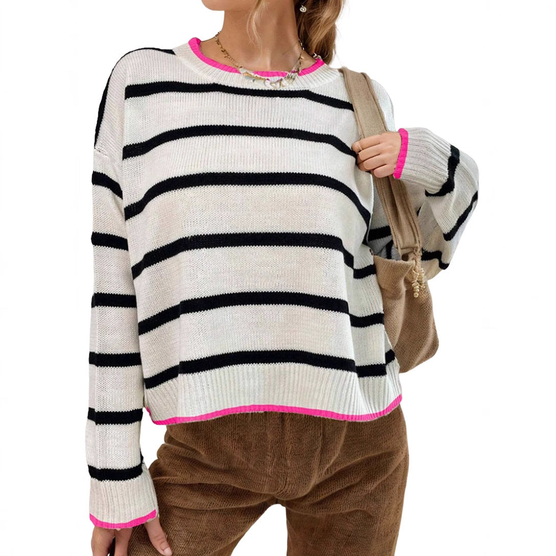 Pullover Sweaters Striped Contrast Color Knitwear
