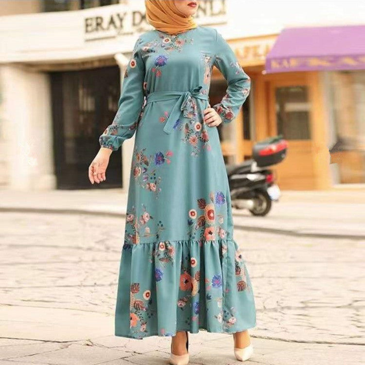 Turkish Muslim Women's Long Sleeve Printed Robe