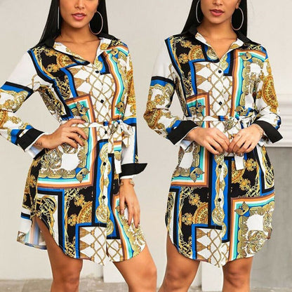 autumn long sleeves Print shirt dress