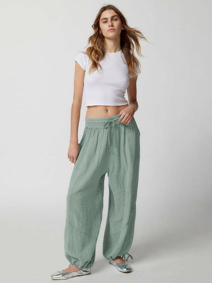 Loose Wide Leg Pants Women Drawstring Leggings Trousers