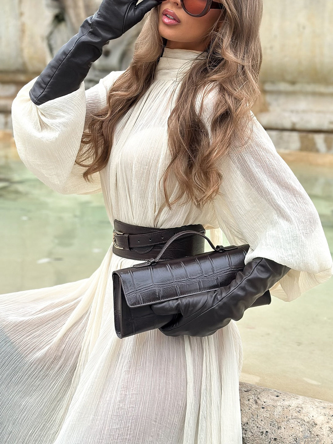 White Long-sleeved Ruffled Tie Dress
