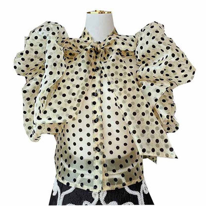 Short Polka Dot Shirt Women Summer New Korean Style Loose Design Niche Short-sleeved Chiffon Cardigan Top