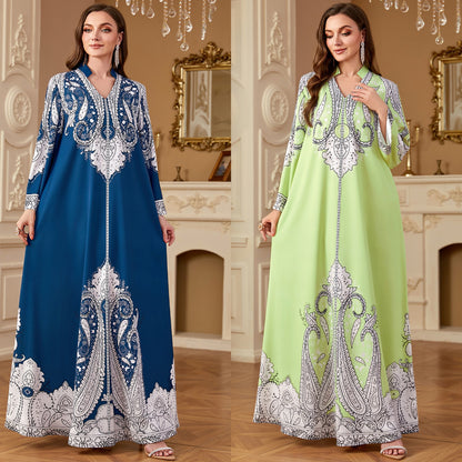 Casual Muslim Beaded Loose Print Dress