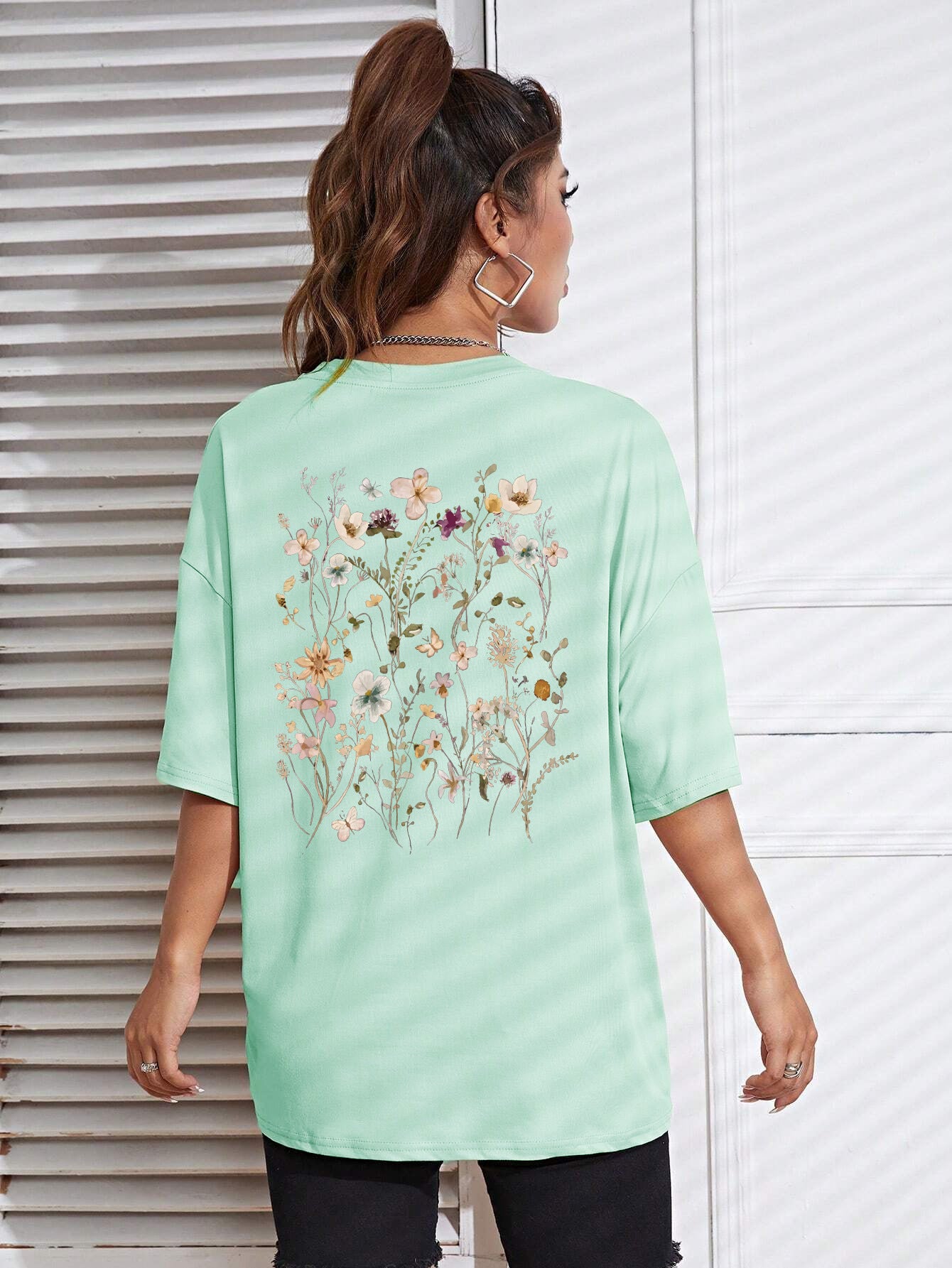 Beautiful Flower Clusters Print Cotton Women T-shirts Casual