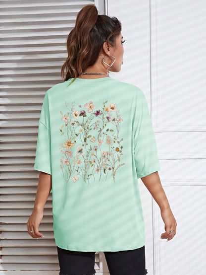 Beautiful Flower Clusters Print Cotton Women T-shirts Casual