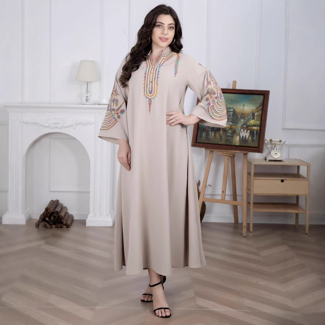 Large Size Women's Middle East New Muslim Embroidered Pullover Dress