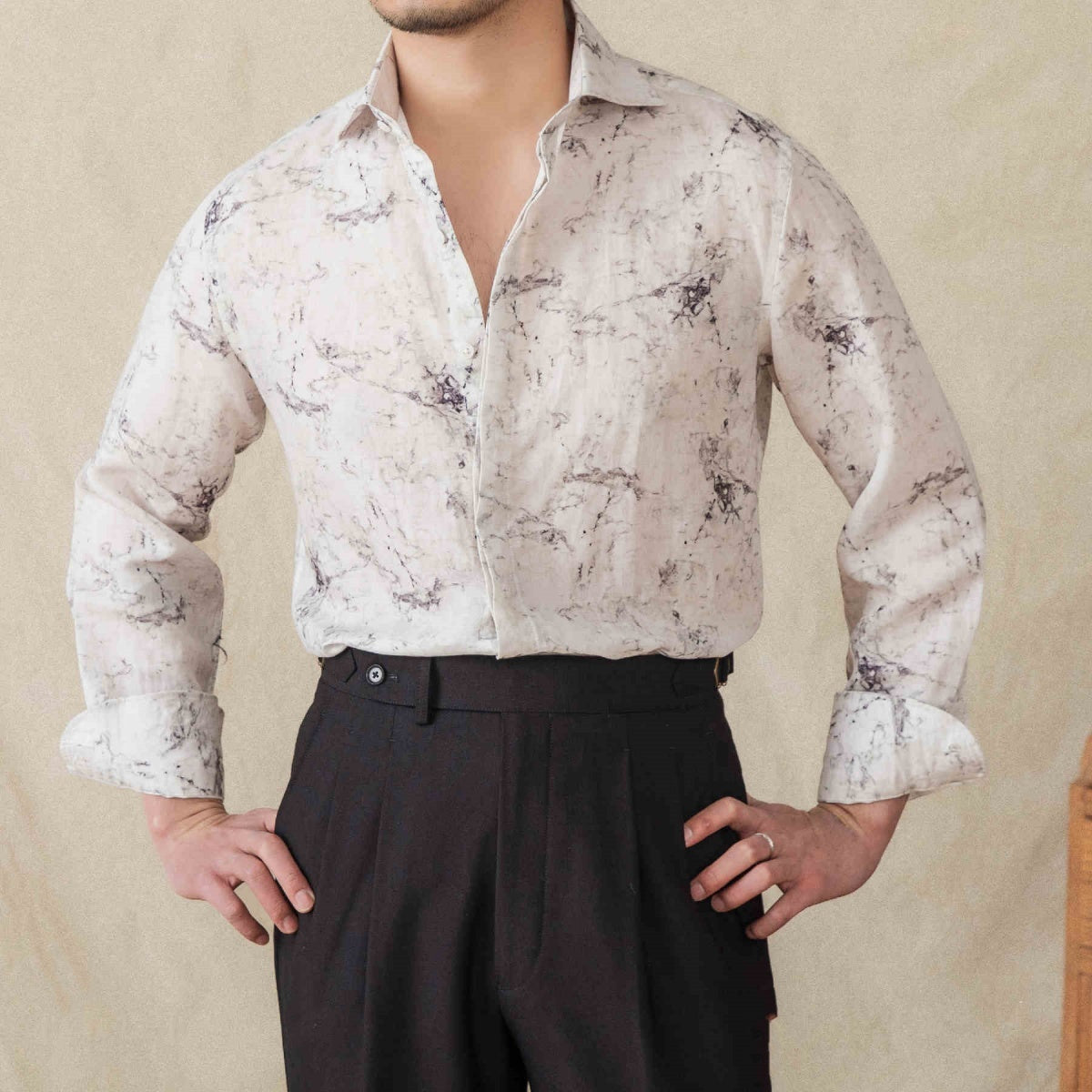 Thin Draping Breathable Long Sleeves Shirt Casual Retro Printed Shirt