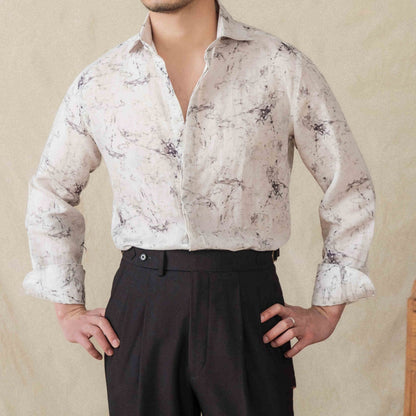 Thin Draping Breathable Long Sleeves Shirt Casual Retro Printed Shirt