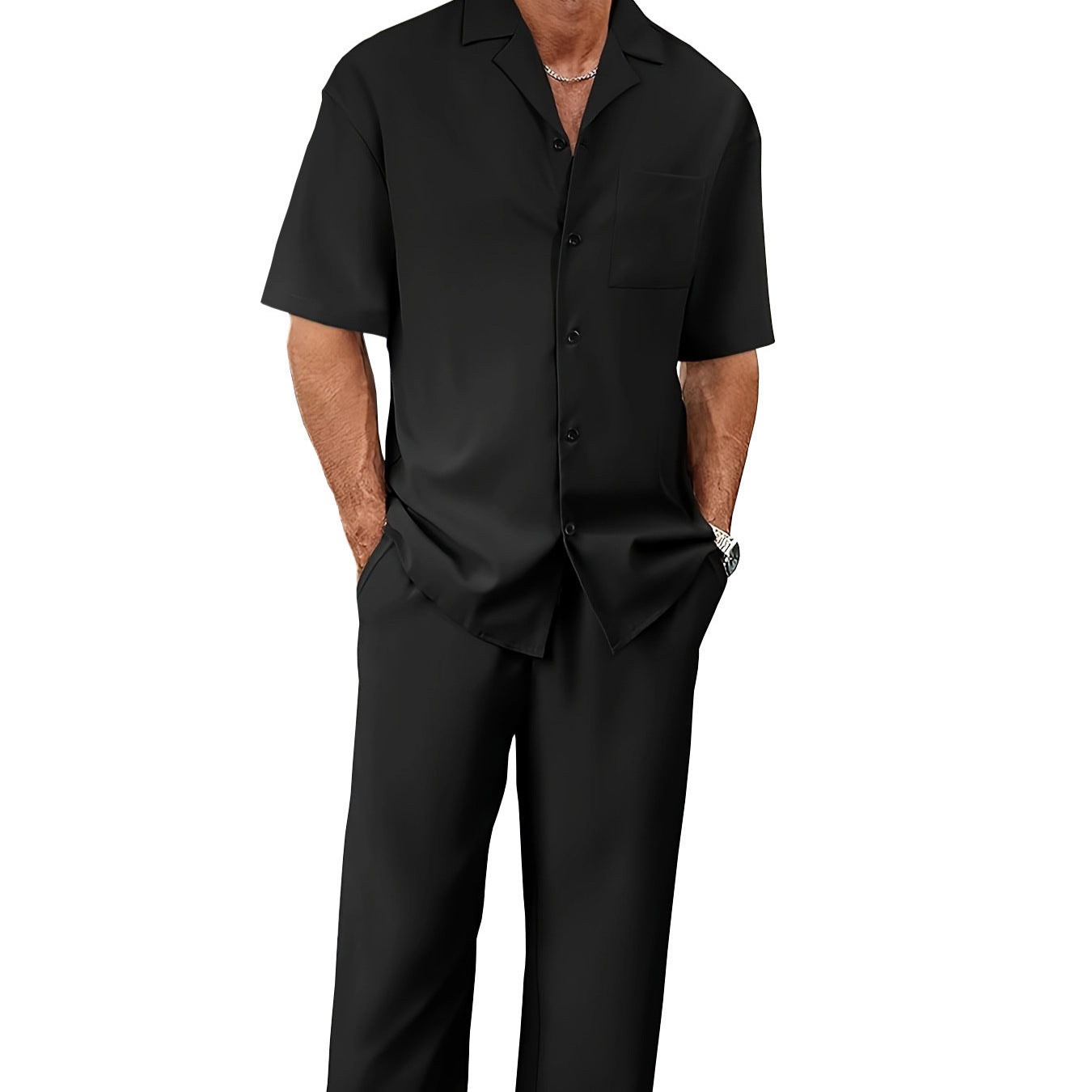 Men's Casual Short Sleeve Shirt and Long Pants Two-Piece Outfit