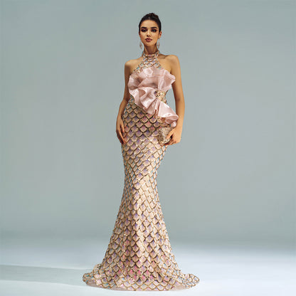 Halter Sequined Mermaid Evening Dress