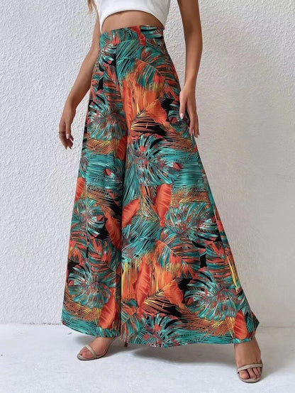 Fashionable Chiffon Floral Wide-leg Pants For Women