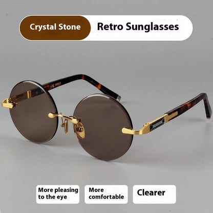 Imitation Crystal Glasses Dark Green Men's Round Sunglasses
