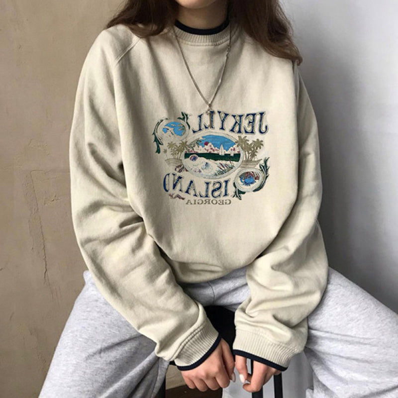 Early Autumn Lazy Style Printed Sweater Women