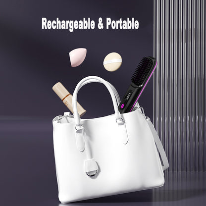 Wireless Hair Straightener Brush with Comb | Portable USB Charging, Fast Heating