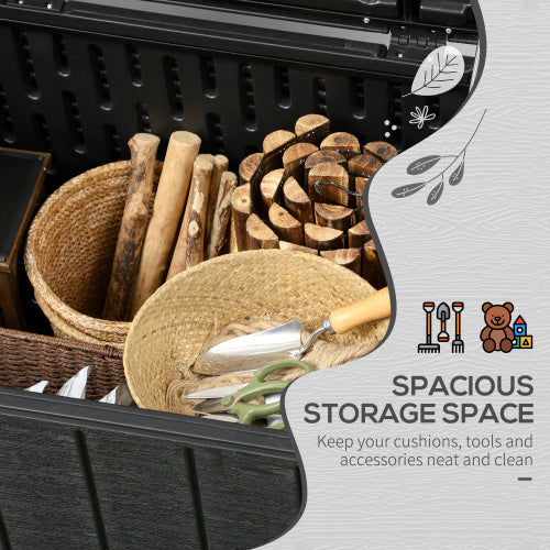 Outsunny 336 Litre Garden Storage Box, Water-resistant Heavy Duty Double Wall Plastic Container, Extra Large Outdoor Garden Furniture Organizer, Deck Cushion Chest With Wheels And Handles, Black