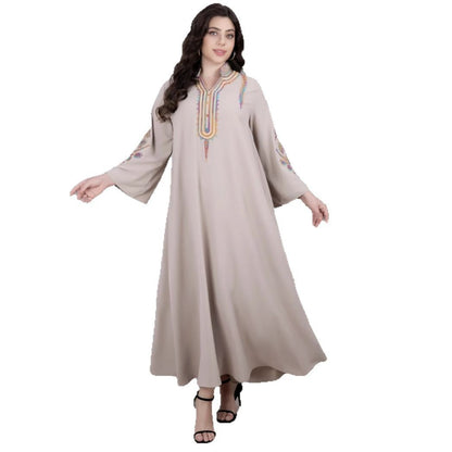 Large Size Women's Middle East New Muslim Embroidered Pullover Dress