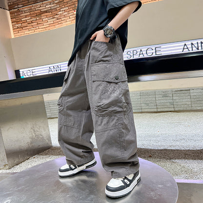 Loose Children's Spring Clothes Pu Handsome Pants