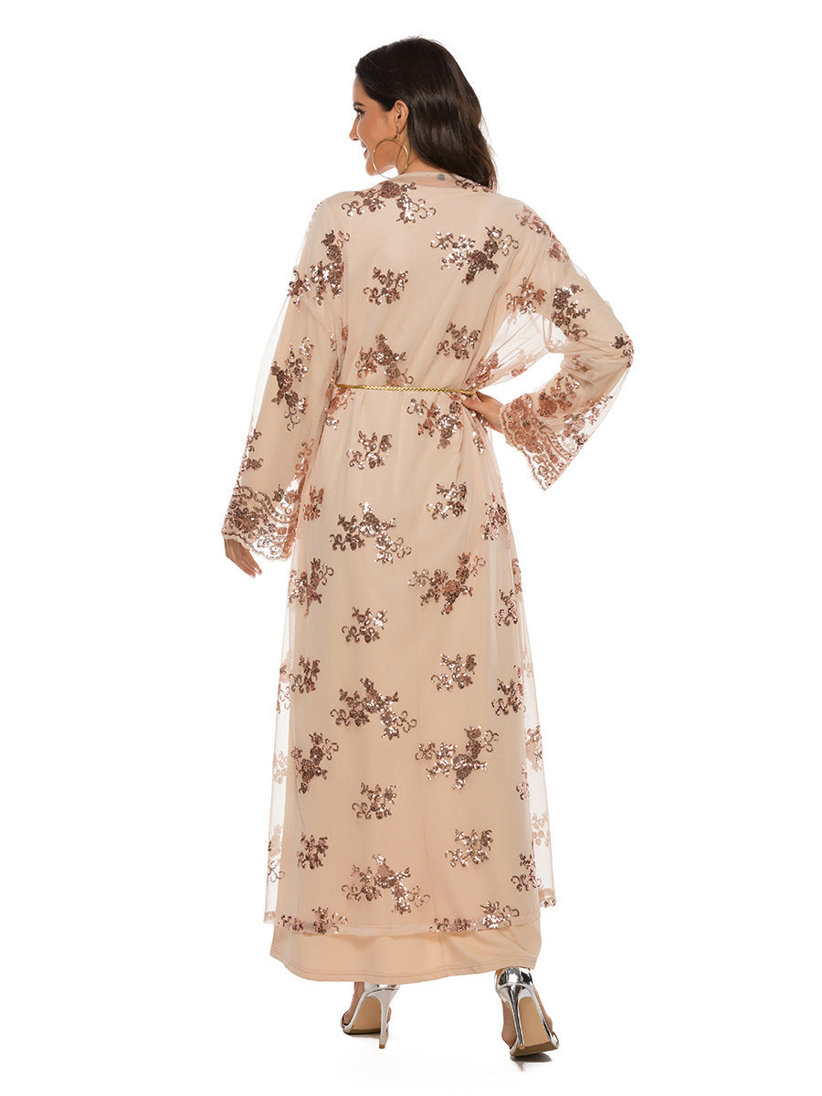 New High Density Sequin Embroidery Muslim Robe