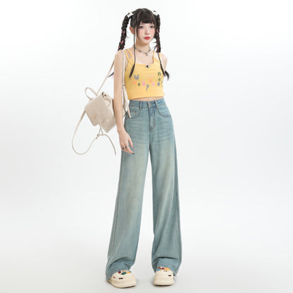 Fashion Women Loose Ice Silk Wide-leg Pants