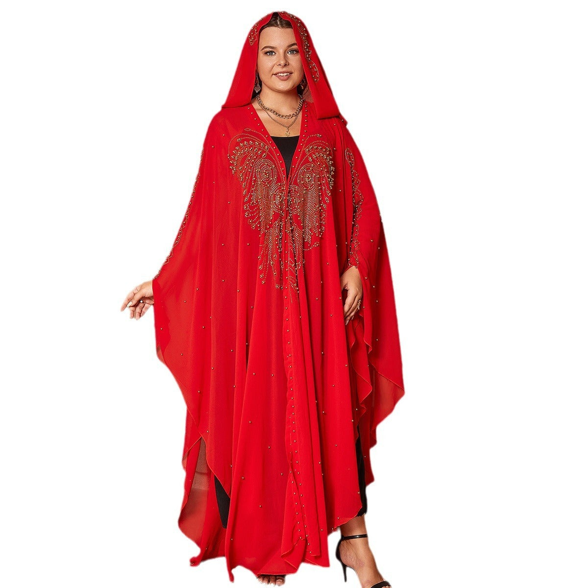 Muslim Style Rhinestone Beaded High Density Chiffon Cape And Shawl