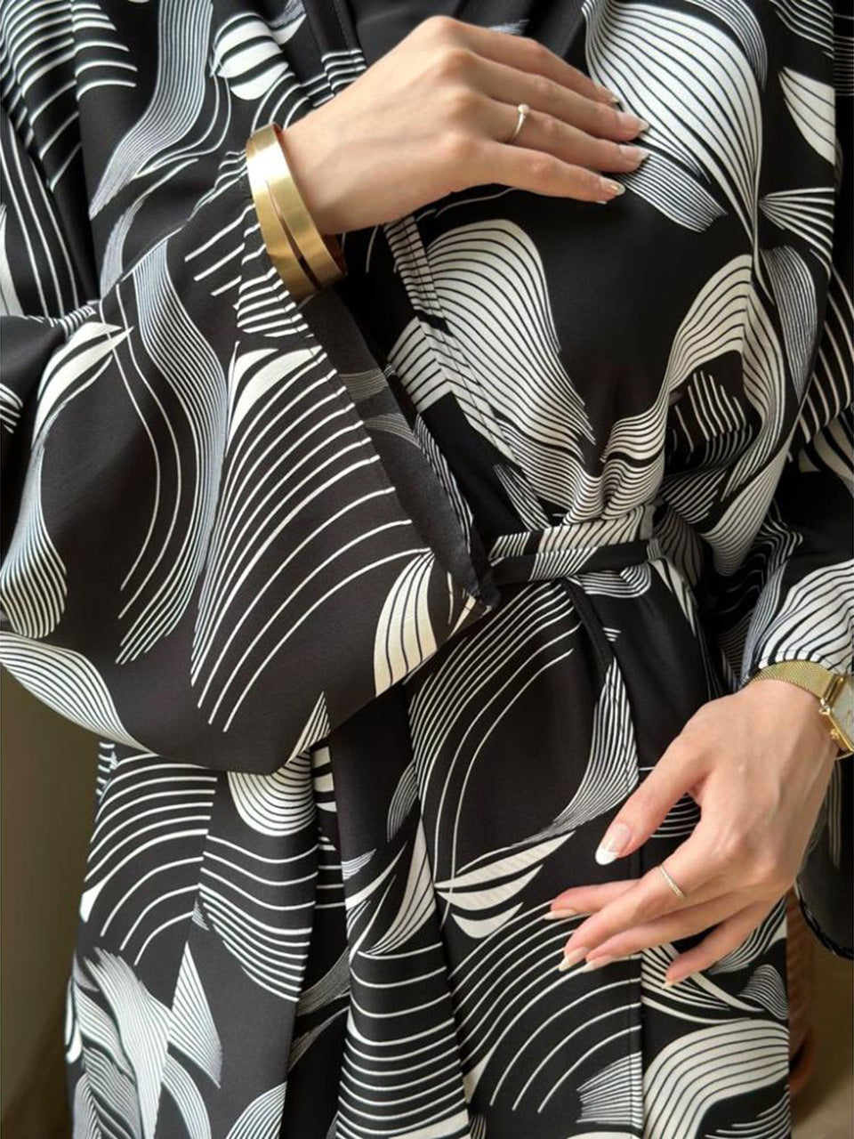 Shawl Arabic Muslim Drop-shoulder Sleeve Printed Robe