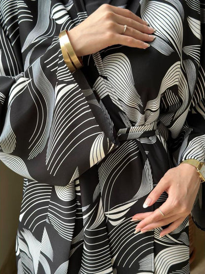 Shawl Arabic Muslim Drop-shoulder Sleeve Printed Robe