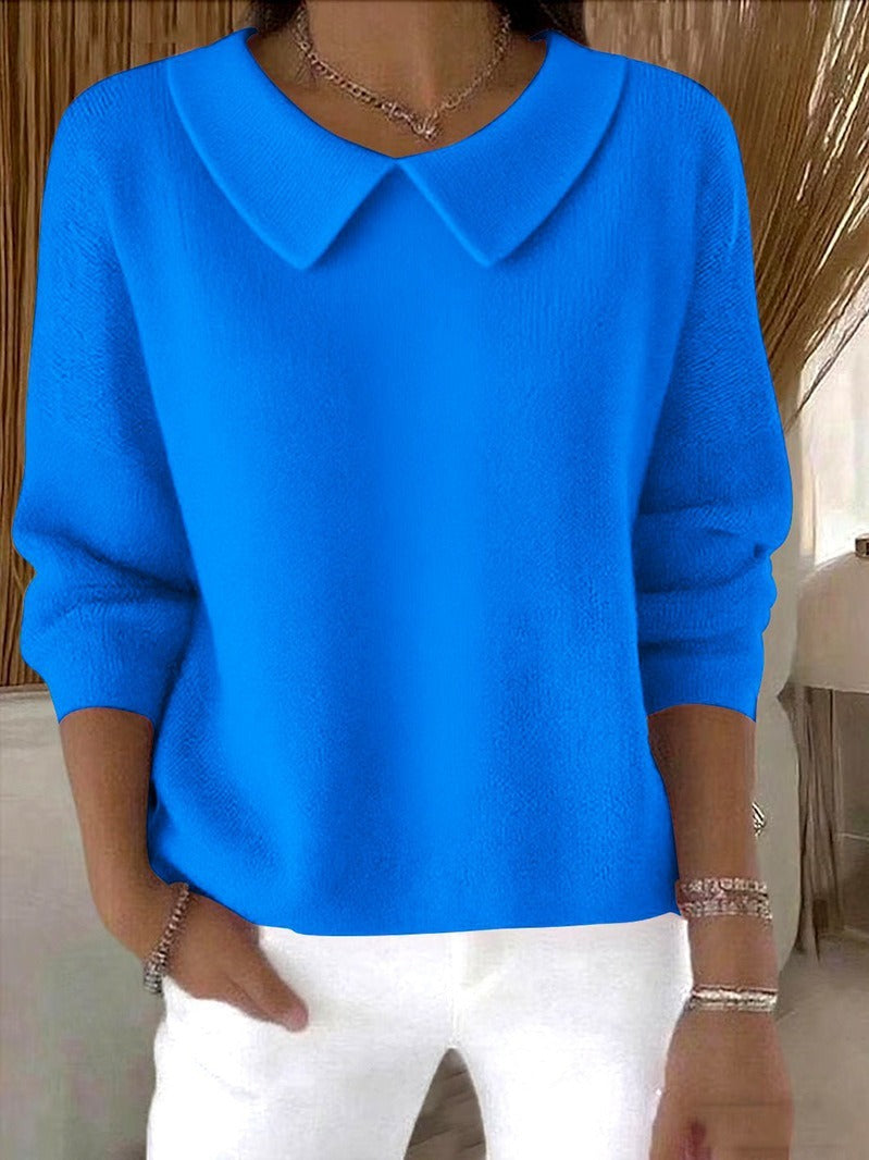 Women's Polo Collar Solid Color V-neck Long Sleeve