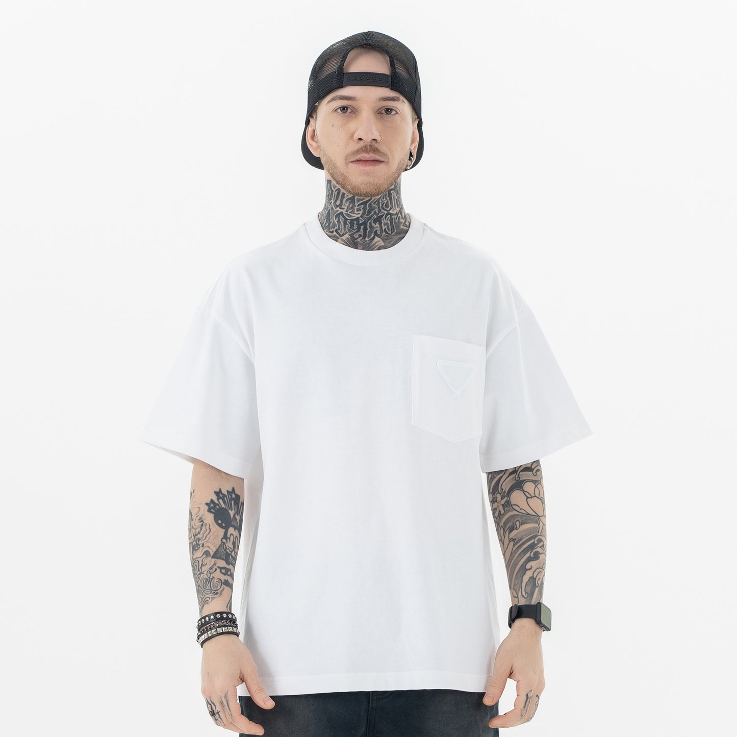 Simple Chest Pocket Triangle Paste Cloth Embroidery Casual Short Sleeve