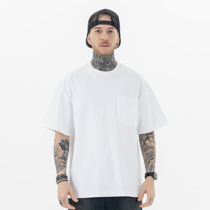 Simple Chest Pocket Triangle Paste Cloth Embroidery Casual Short Sleeve