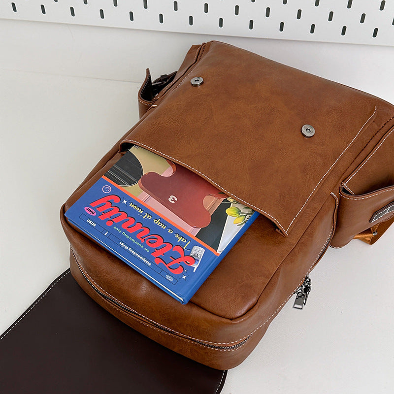 Authentic Leather Tactile Feel Retro Campus Outdoor Travel Backpack