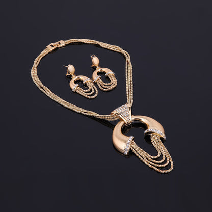 Explosive Exaggerated Golden Bridal Jewelry Set