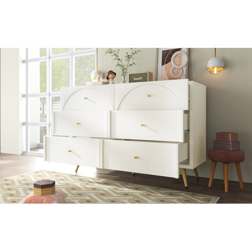 Sideboard Cabinet For Living Room, Chest Of Drawers With 6 Drawers, Cream White, 40D X 120W X 85H CM