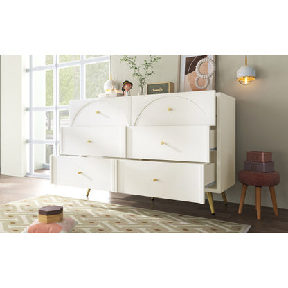 Sideboard Cabinet For Living Room, Chest Of Drawers With 6 Drawers, Cream White, 40D X 120W X 85H CM