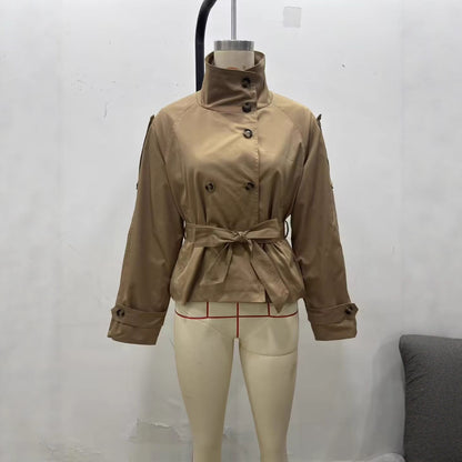 Women Double-breasted Niche Lace-up Trench Coat